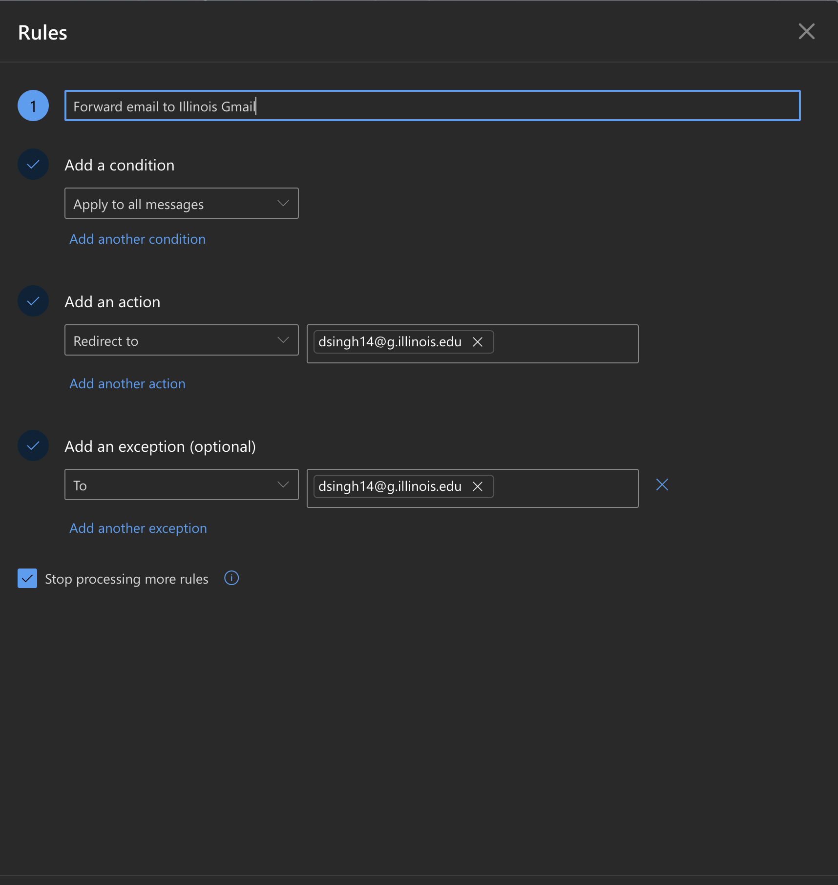 Screenshot of Outlook configuration